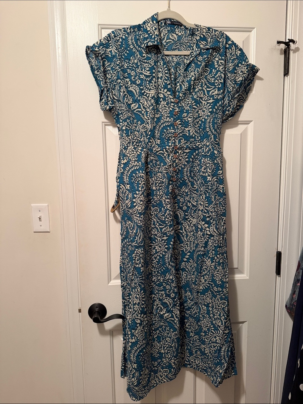 Zara Teal Paisley Button-Front Maxi Dress